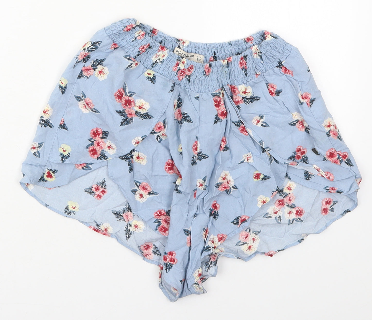 Pull&Bear Womens Blue Floral Viscose Mom Shorts Size S  Regular