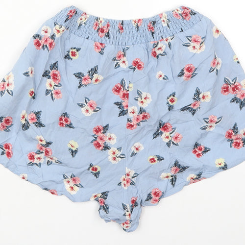 Pull&Bear Womens Blue Floral Viscose Mom Shorts Size S  Regular