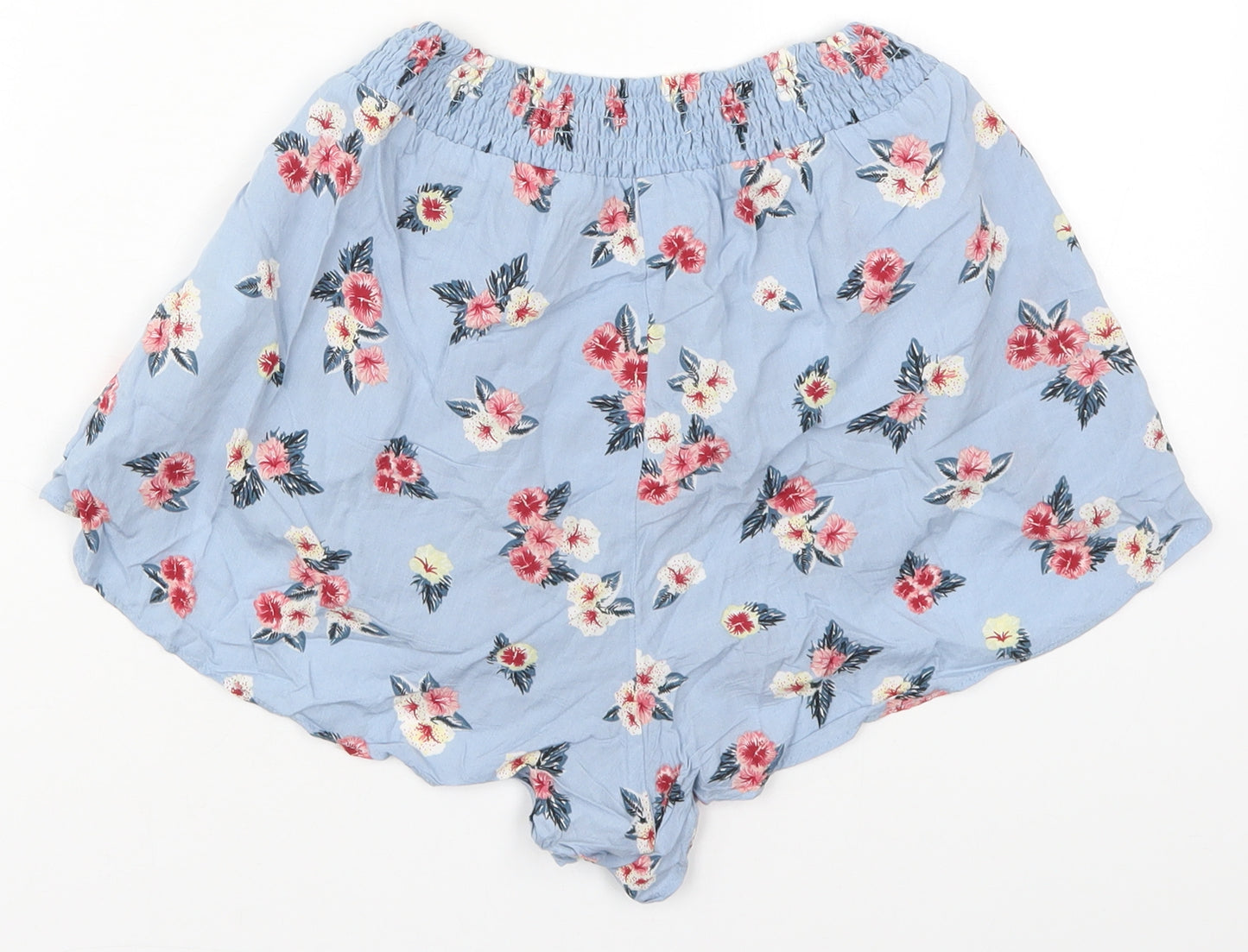 Pull&Bear Womens Blue Floral Viscose Mom Shorts Size S  Regular
