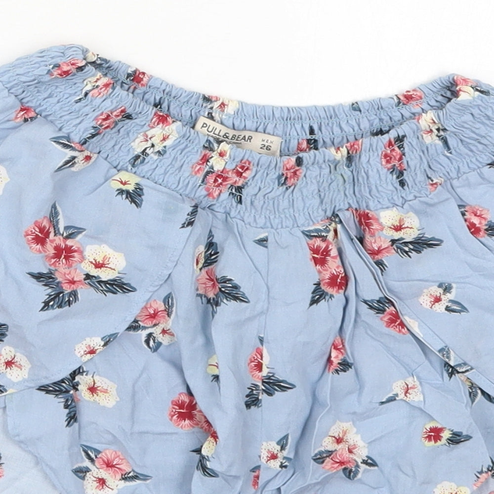 Pull&Bear Womens Blue Floral Viscose Mom Shorts Size S  Regular