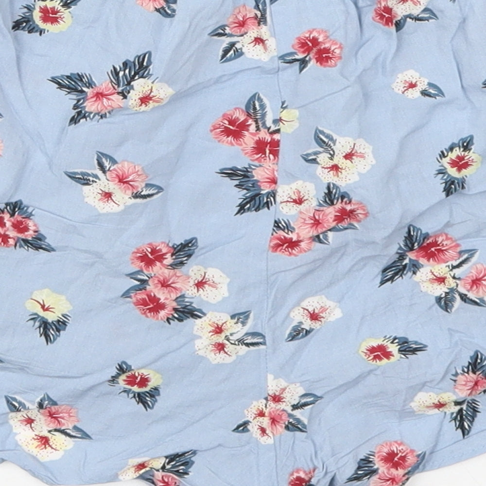 Pull&Bear Womens Blue Floral Viscose Mom Shorts Size S  Regular