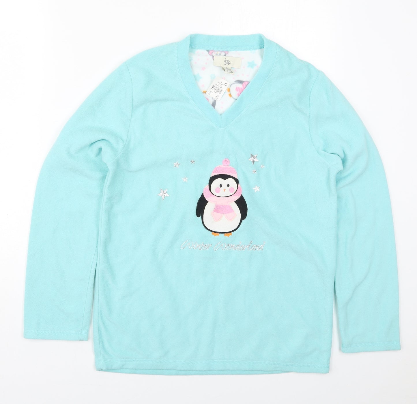 Primark Womens Blue Solid Polyester Top Pyjama Top Size 6   - Winter Wonderland
