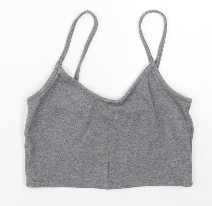 Topshop Womens Grey Viscose Cropped Tank Size 8 V-Neck