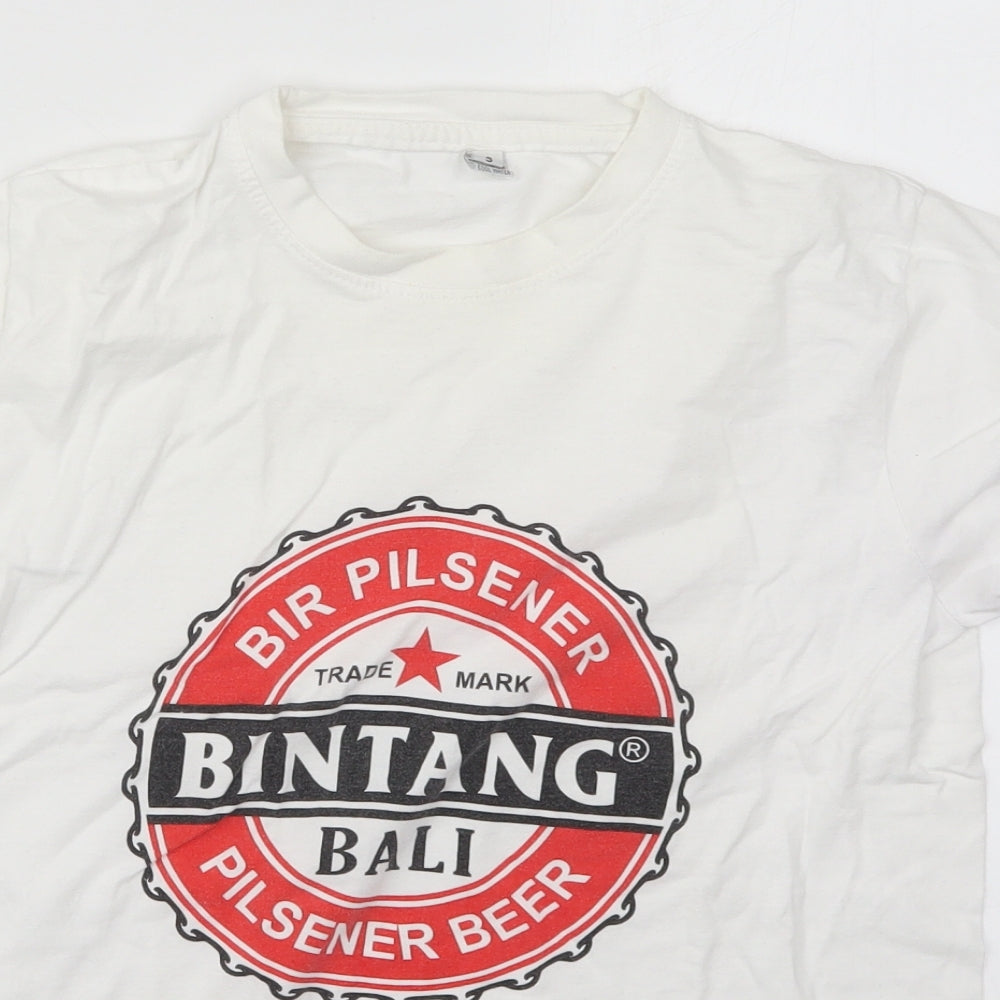 Preworn Mens White  Viscose  T-Shirt Size S Crew Neck  - Bir Pilsener Beer Bintang