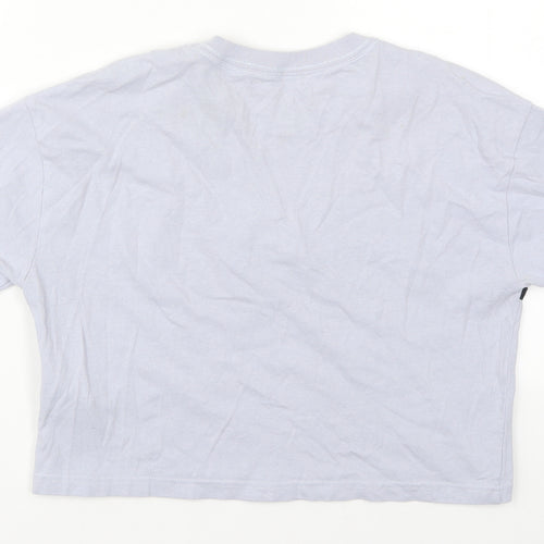 Pull&Bear Womens Blue Striped Cotton Cropped T-Shirt Size XS Crew Neck