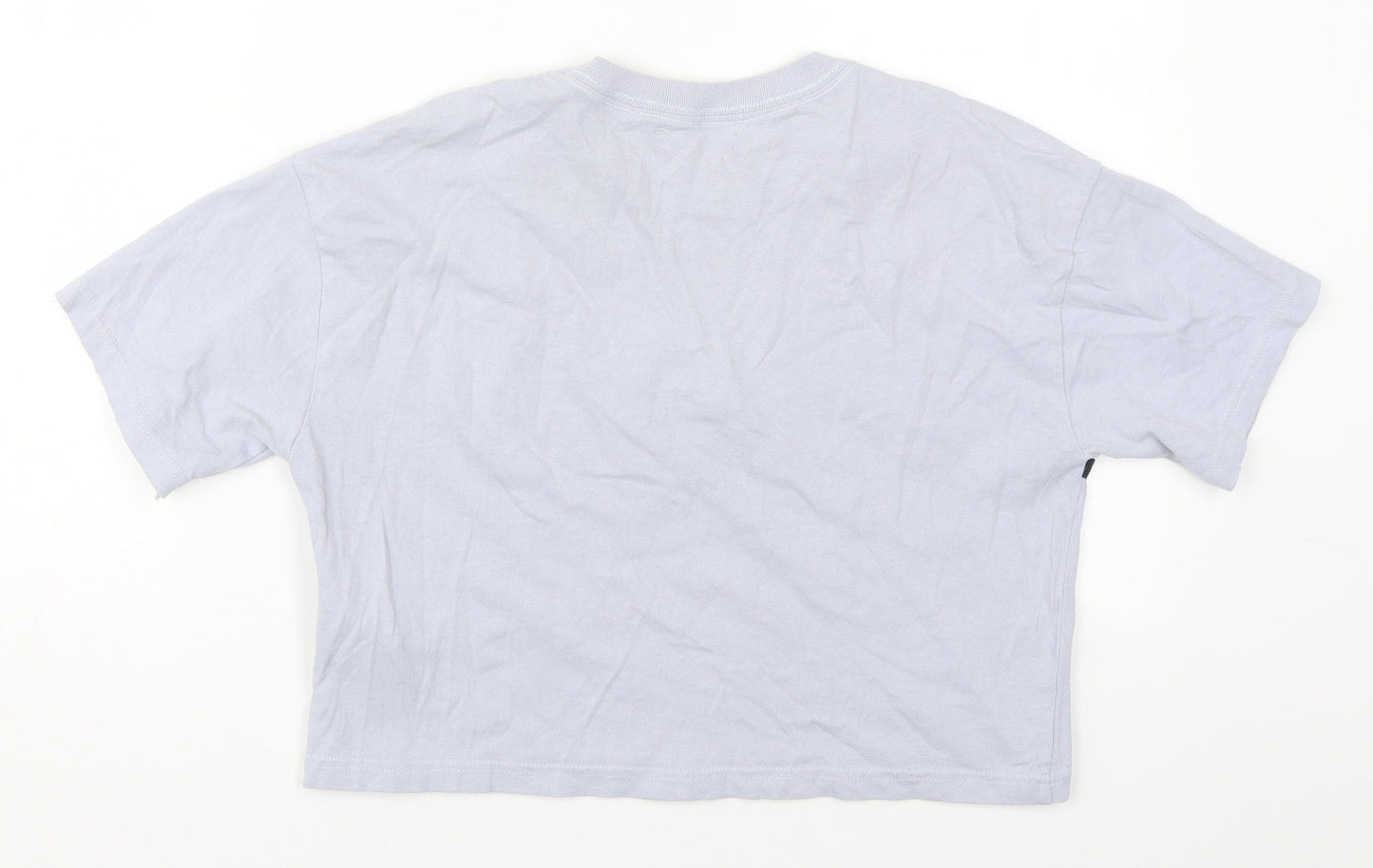 Pull&Bear Womens Blue Striped Cotton Cropped T-Shirt Size XS Crew Neck