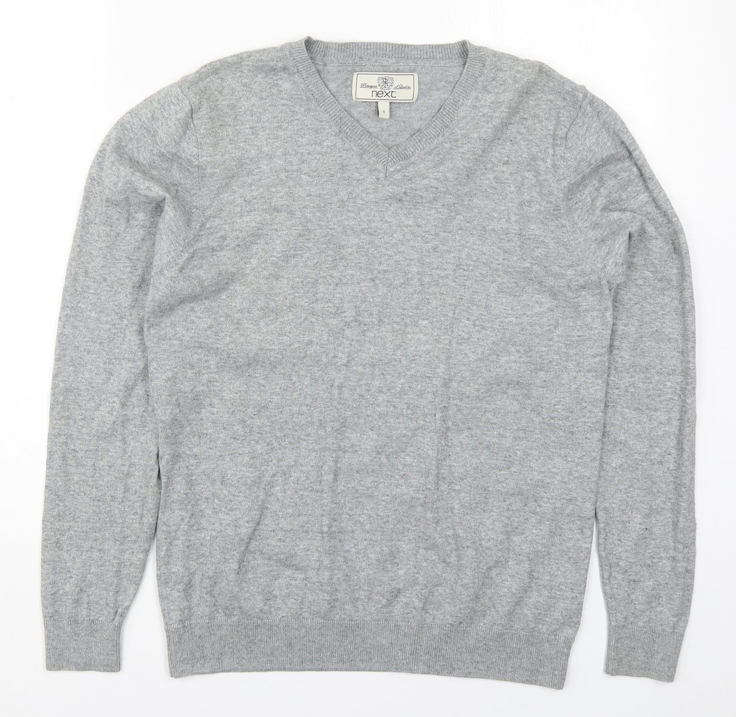 NEXT Mens Grey V-Neck  Cotton Pullover Jumper Size S