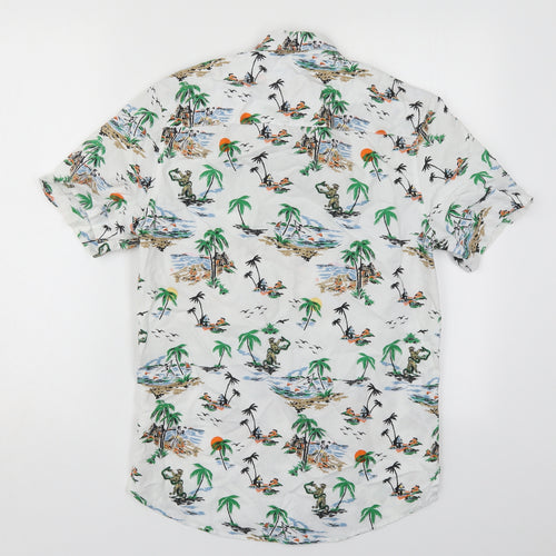 H&M Mens White  Cotton  Button-Up Size XS Collared Button - Beach Prints