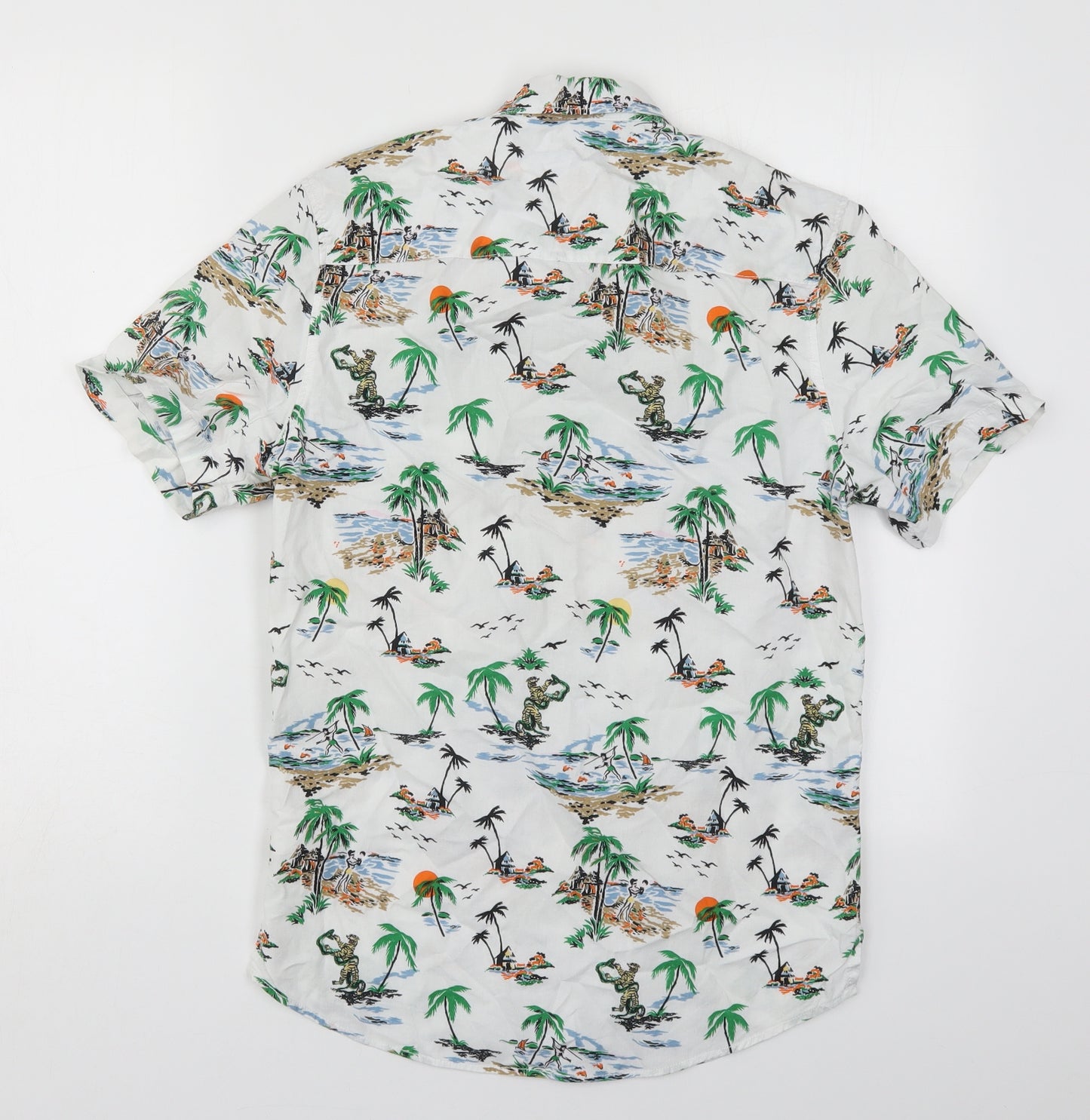 H&M Mens White  Cotton  Button-Up Size XS Collared Button - Beach Prints