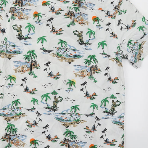 H&M Mens White  Cotton  Button-Up Size XS Collared Button - Beach Prints