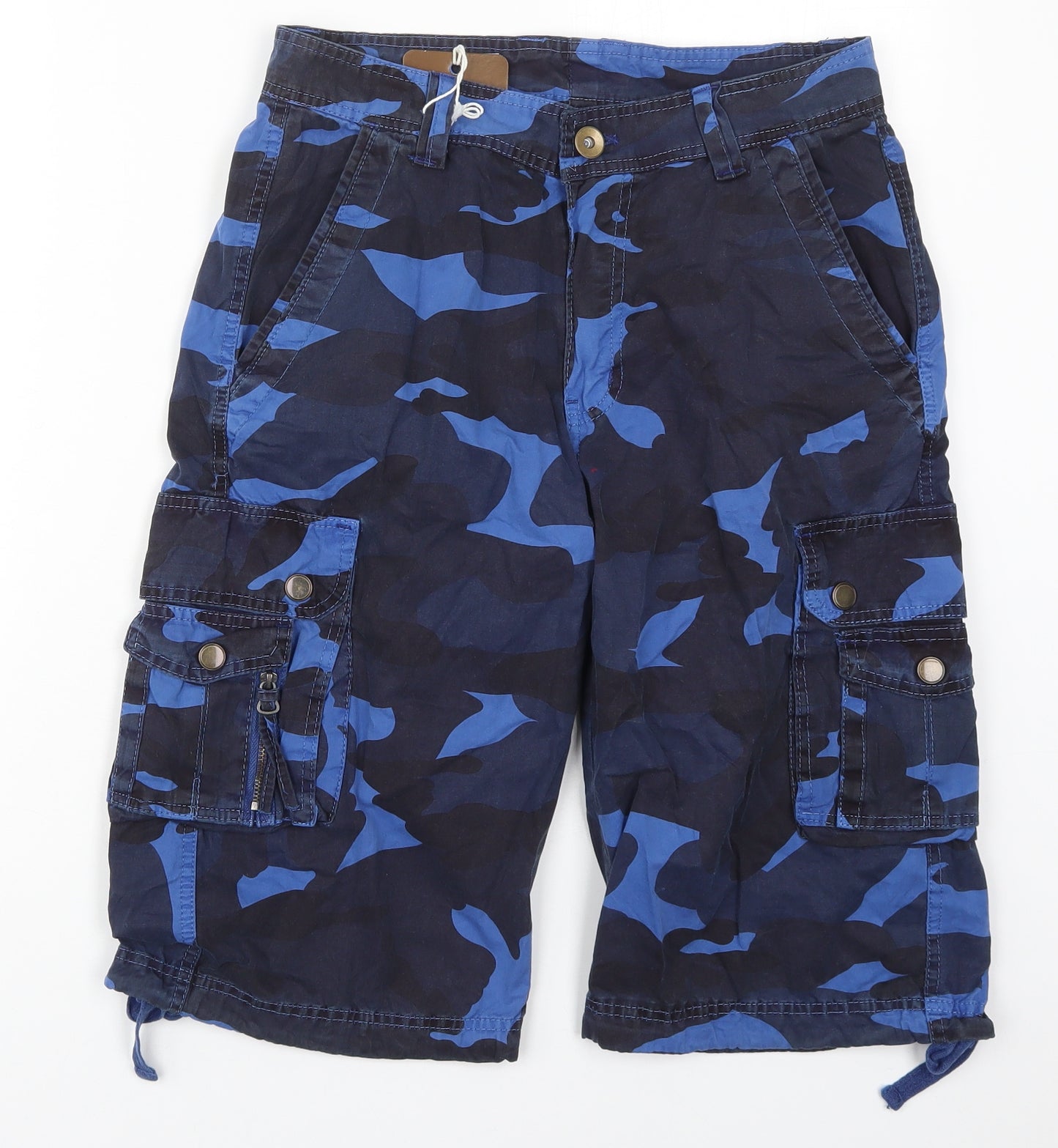 B&P Mens Blue Camouflage Cotton Cargo Shorts Size 30 L14 in Regular Button
