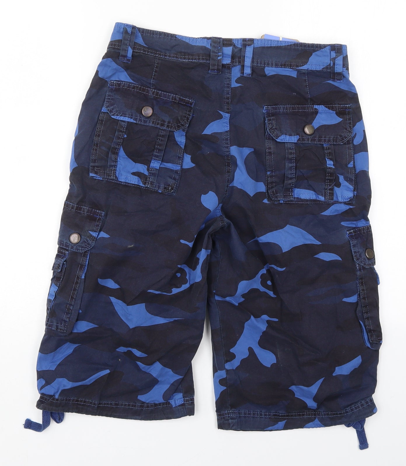 B&P Mens Blue Camouflage Cotton Cargo Shorts Size 30 L14 in Regular Button