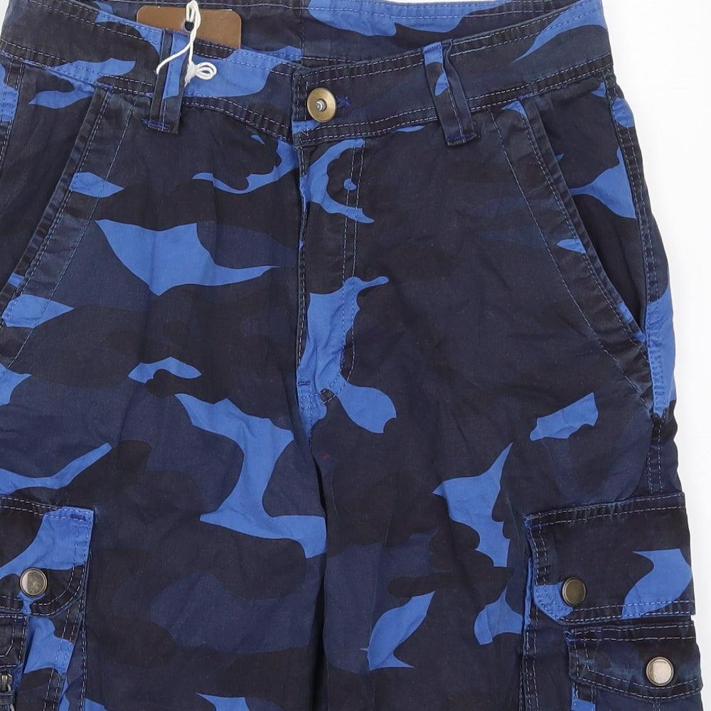 B&P Mens Blue Camouflage Cotton Cargo Shorts Size 30 L14 in Regular Button