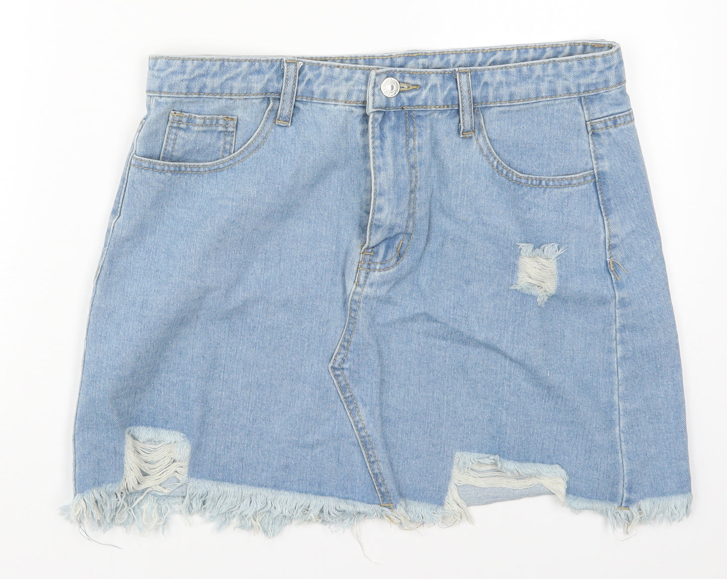 SheIn Womens Blue  Cotton Mini Skirt Size XL   Button