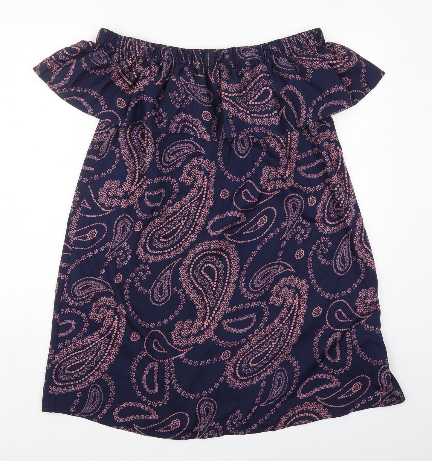 Primark Womens Blue Paisley Polyester A-Line  Size 14  Off the Shoulder Pullover