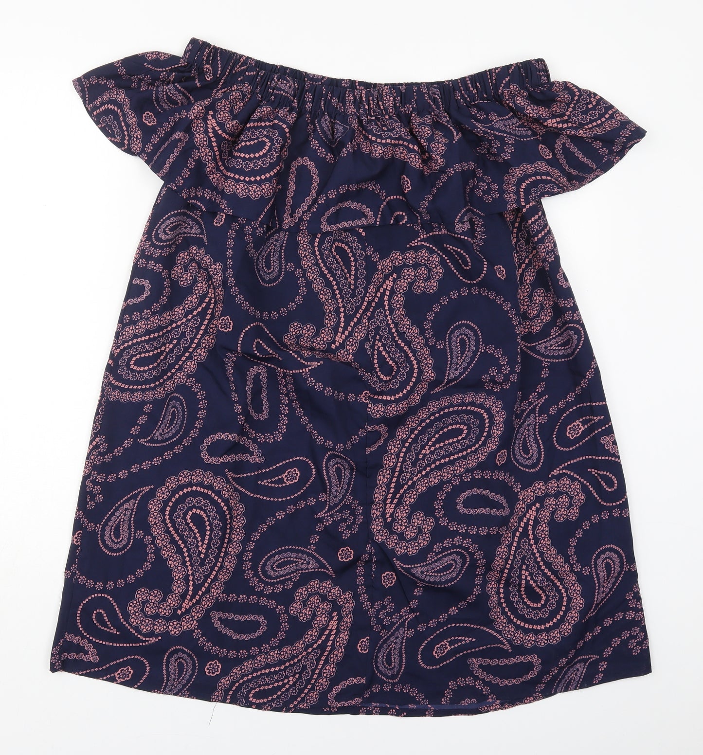 Primark Womens Blue Paisley Polyester A-Line  Size 14  Off the Shoulder Pullover