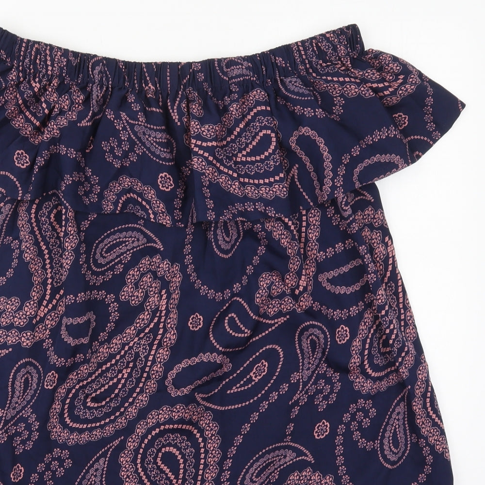 Primark Womens Blue Paisley Polyester A-Line  Size 14  Off the Shoulder Pullover