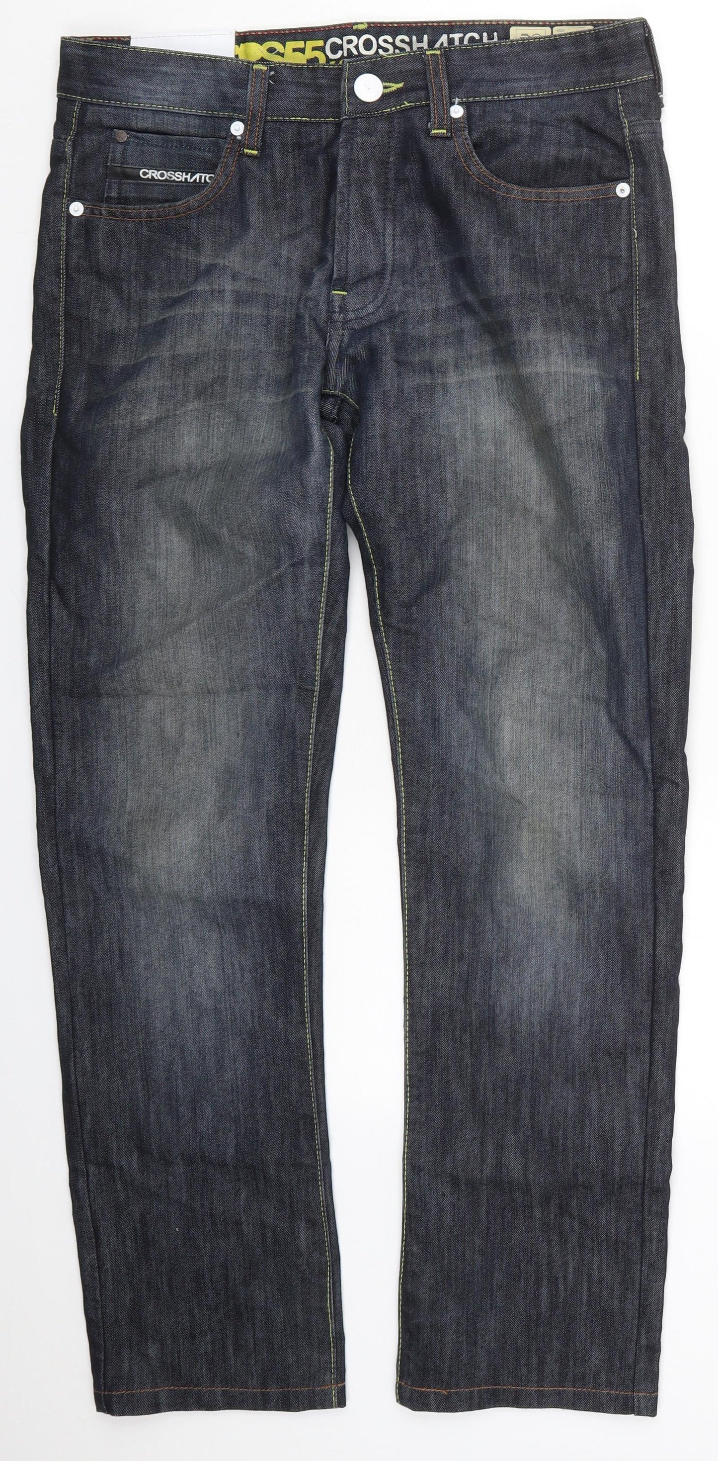 Crosshatch Mens Blue  Cotton Straight Jeans Size 30 L30 in Regular Button