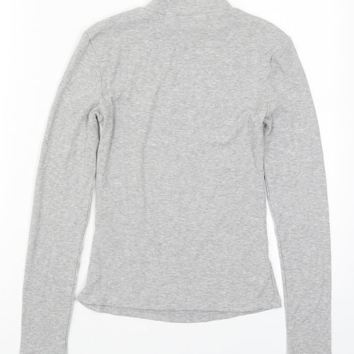 SheIn Womens Grey  Cotton Basic T-Shirt Size XS Mock Neck - Romantic Girl