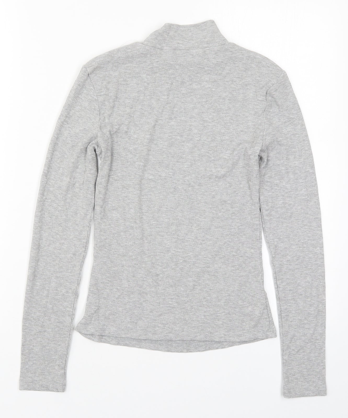 SheIn Womens Grey  Cotton Basic T-Shirt Size XS Mock Neck - Romantic Girl