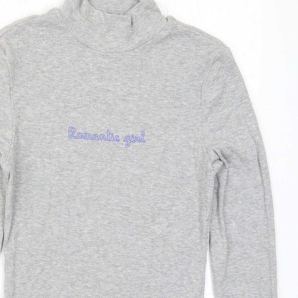 SheIn Womens Grey  Cotton Basic T-Shirt Size XS Mock Neck - Romantic Girl