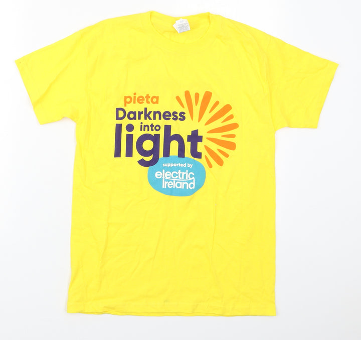 Fruit of the Loom Boys Yellow  Cotton Basic T-Shirt Size S Crew Neck Pullover - Darkness Into Light Electric Ireland