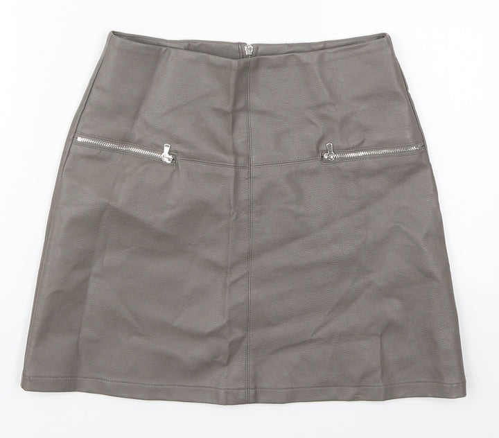 Atmosphere Womens Grey Polyurethane A-Line Skirt Size 8 Zip