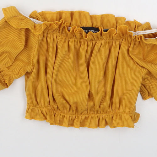 PRETTYLITTLETHING Womens Yellow  Polyester Cropped Blouse Size 4 Off the Shoulder