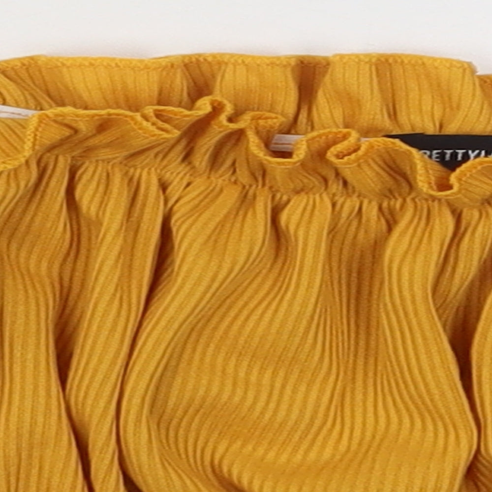 PRETTYLITTLETHING Womens Yellow  Polyester Cropped Blouse Size 4 Off the Shoulder