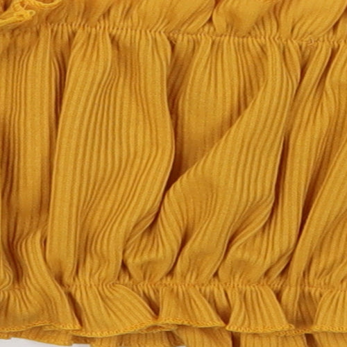 PRETTYLITTLETHING Womens Yellow  Polyester Cropped Blouse Size 4 Off the Shoulder