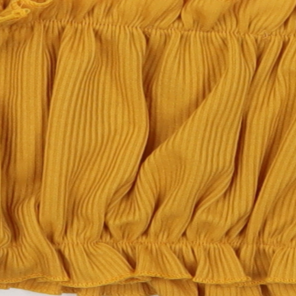 PRETTYLITTLETHING Womens Yellow  Polyester Cropped Blouse Size 4 Off the Shoulder