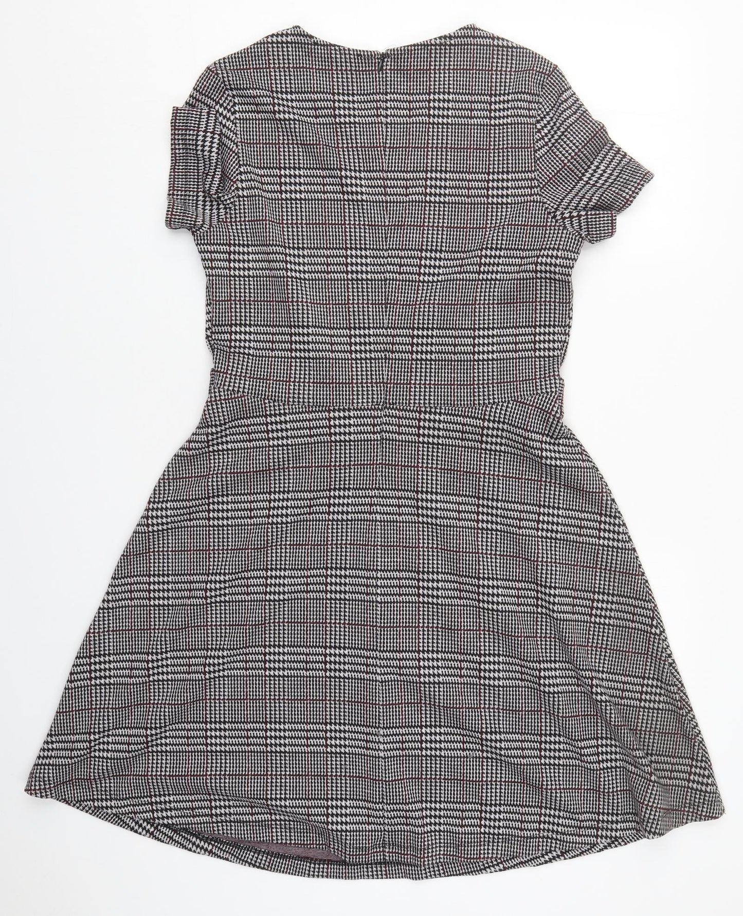 Esprit Womens Grey Check Polyester Skater Dress  Size L  Round Neck Zip