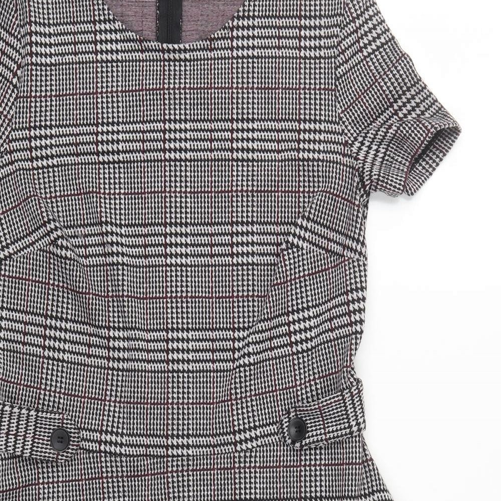 Esprit Womens Grey Check Polyester Skater Dress  Size L  Round Neck Zip