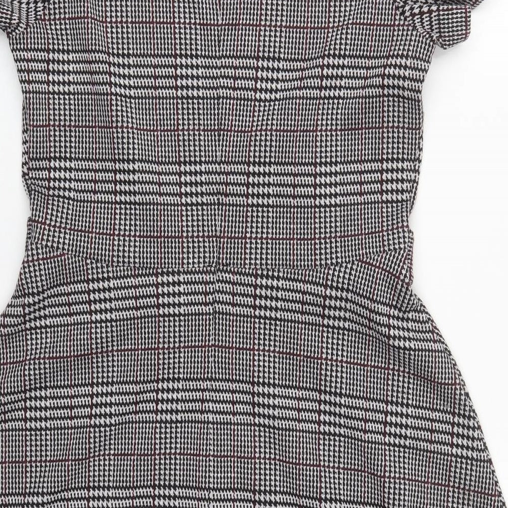Esprit Womens Grey Check Polyester Skater Dress  Size L  Round Neck Zip