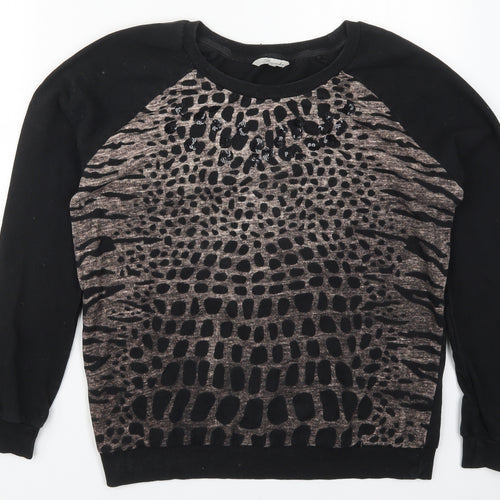 Peacocks Womens Black Animal Print Cotton Pullover Sweatshirt Size M  Pullover