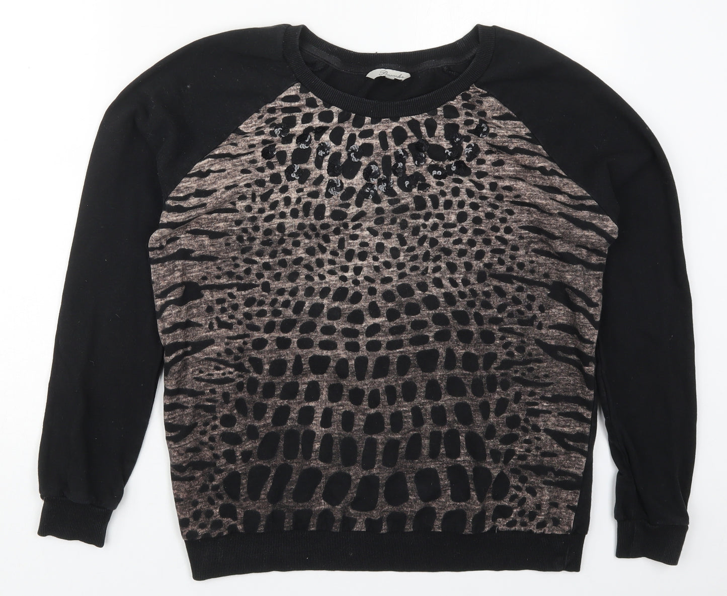 Peacocks Womens Black Animal Print Cotton Pullover Sweatshirt Size M  Pullover