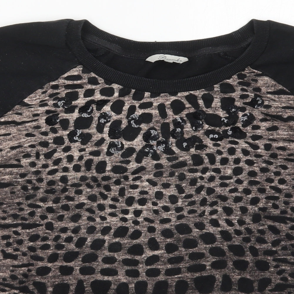 Peacocks Womens Black Animal Print Cotton Pullover Sweatshirt Size M  Pullover