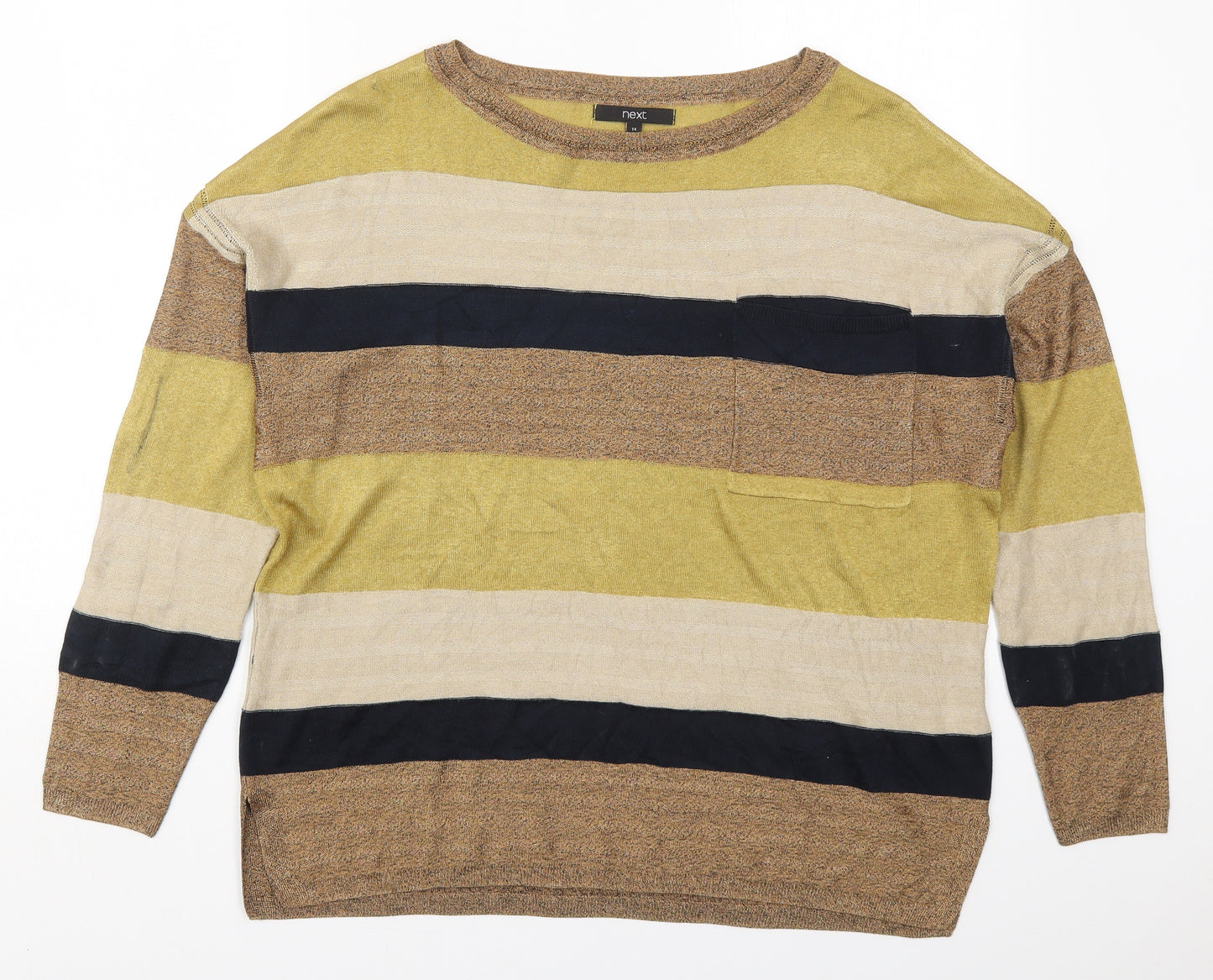 NEXT Womens Green Round Neck Striped Viscose Pullover Jumper Size 14