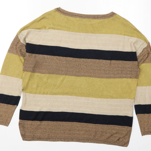 NEXT Womens Green Round Neck Striped Viscose Pullover Jumper Size 14