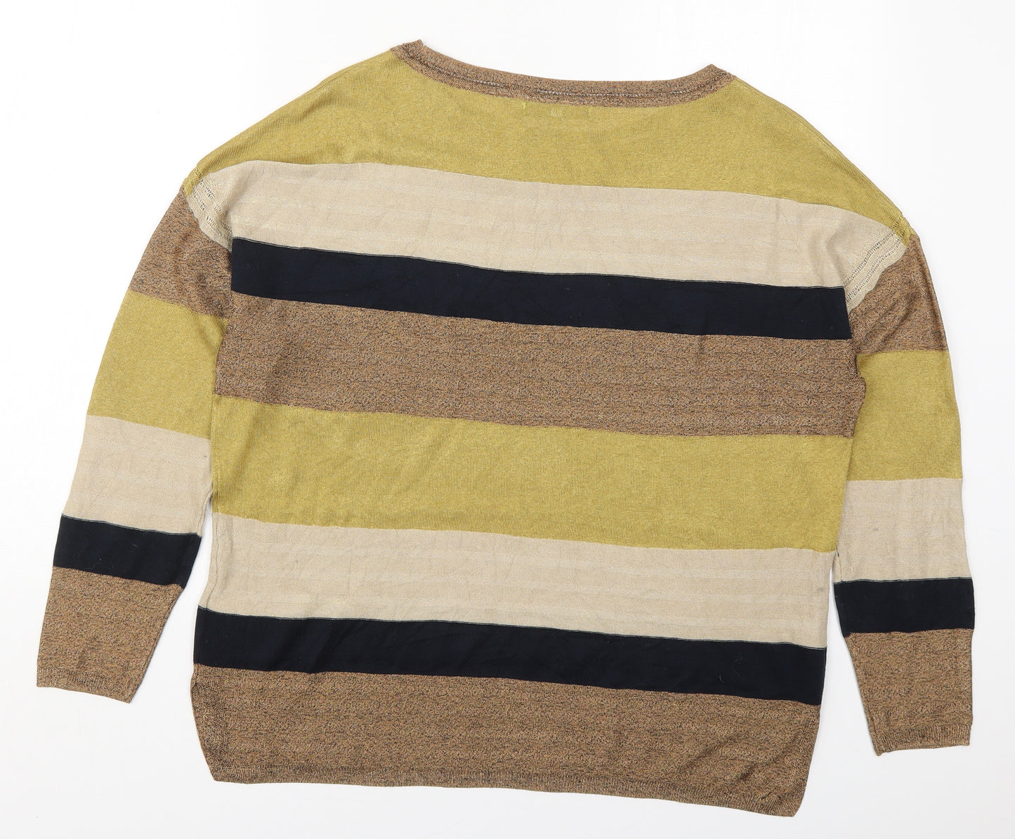 NEXT Womens Green Round Neck Striped Viscose Pullover Jumper Size 14
