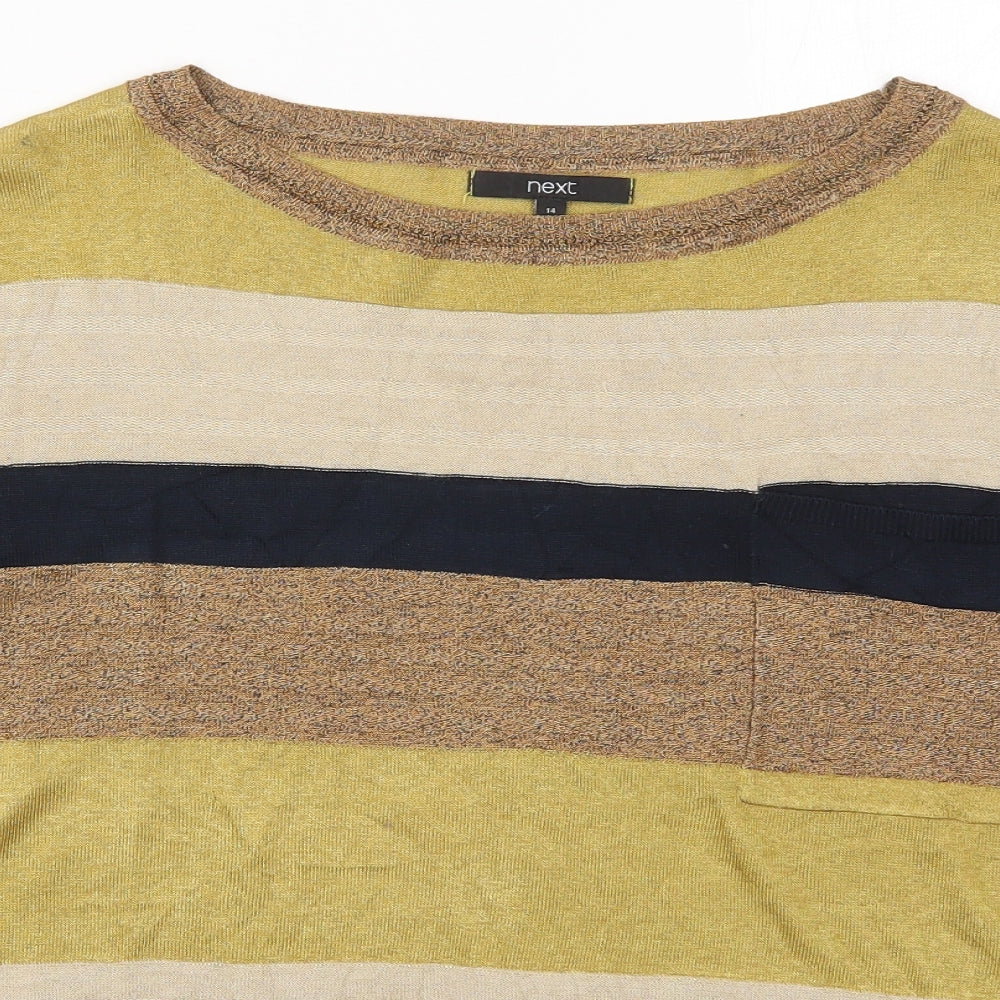 NEXT Womens Green Round Neck Striped Viscose Pullover Jumper Size 14
