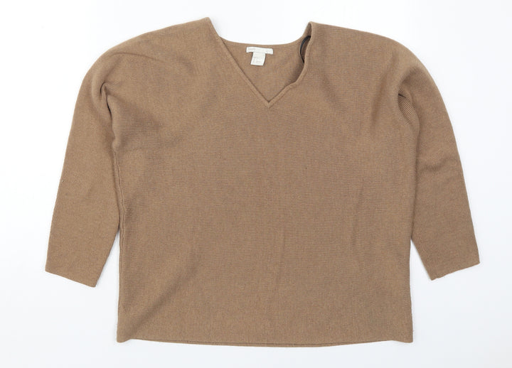 H&M Womens Brown V-Neck Polyester Pullover Jumper Size S