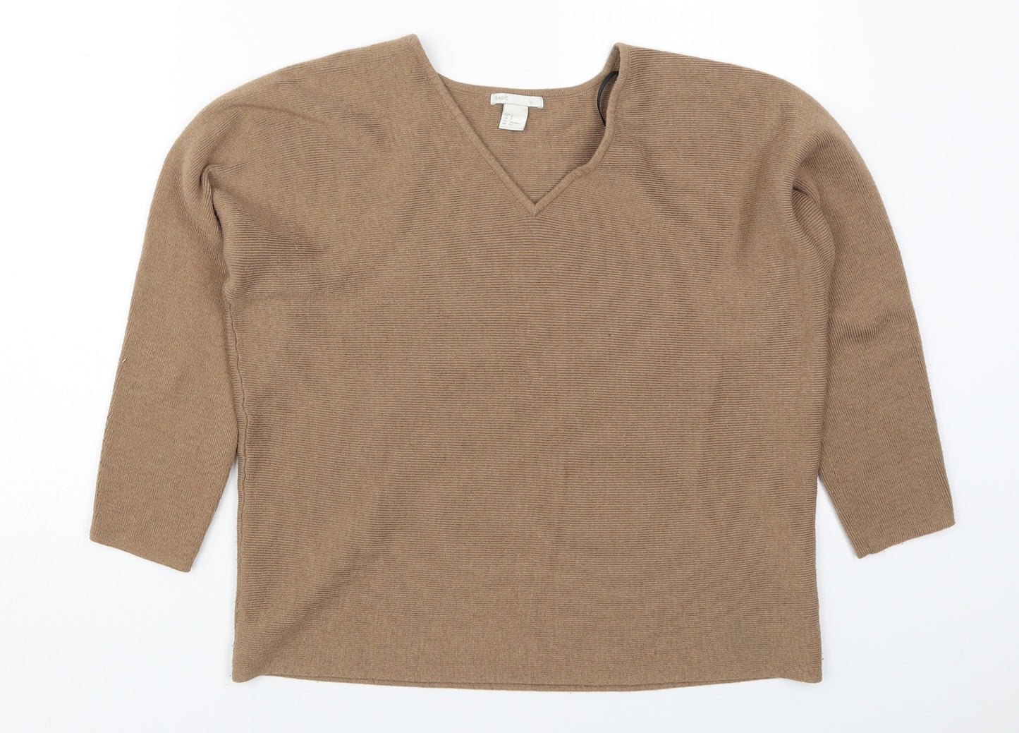 H&M Womens Brown V-Neck  Polyester Pullover Jumper Size S