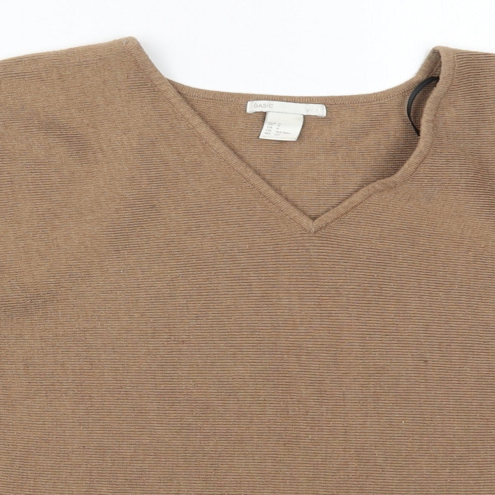 H&M Womens Brown V-Neck  Polyester Pullover Jumper Size S