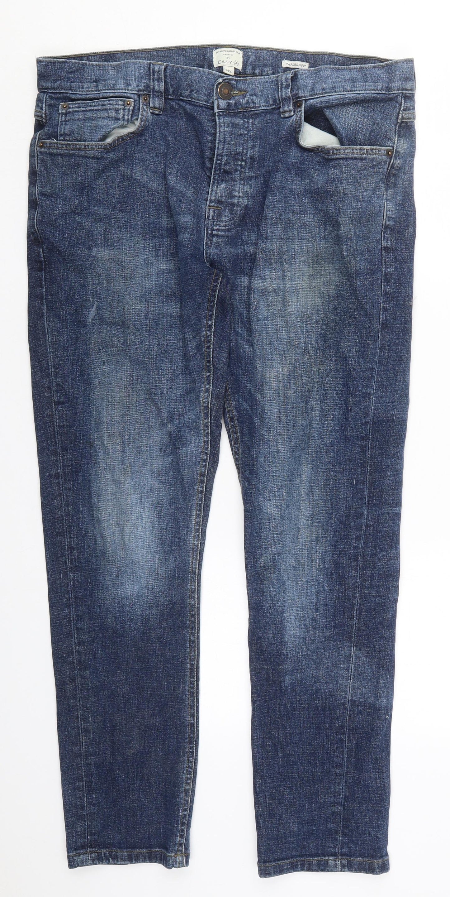 Easy Mens Blue  Cotton Skinny Jeans Size 34 L28 in Regular Button