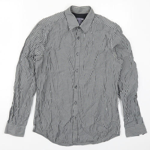 H&M Mens Grey Striped Cotton  Button-Up Size S Collared Button