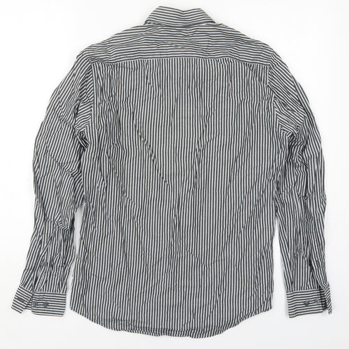 H&M Mens Grey Striped Cotton  Button-Up Size S Collared Button