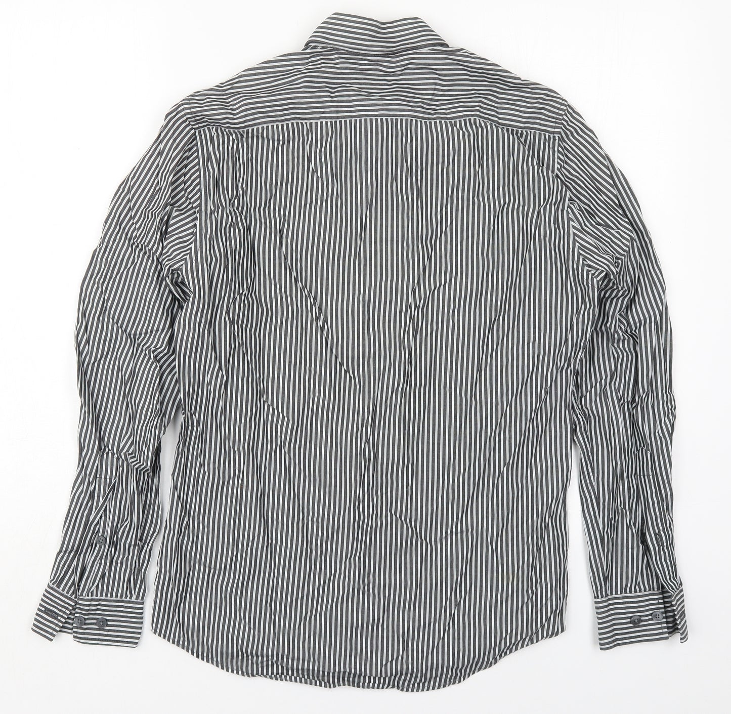 H&M Mens Grey Striped Cotton  Button-Up Size S Collared Button