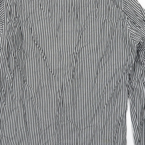 H&M Mens Grey Striped Cotton  Button-Up Size S Collared Button