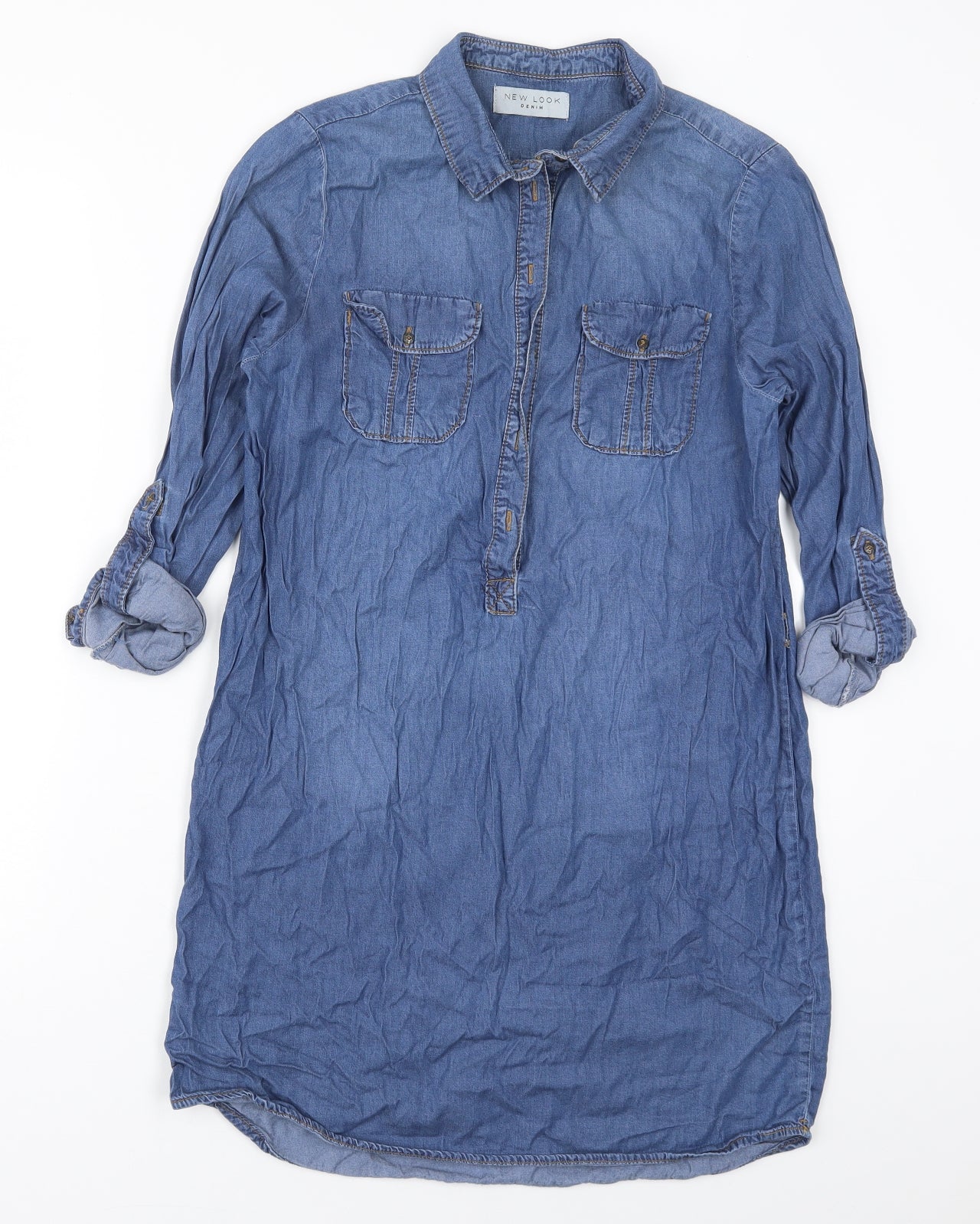 New Look Womens Blue  Cotton Shirt Dress  Size 10  Collared Pullover